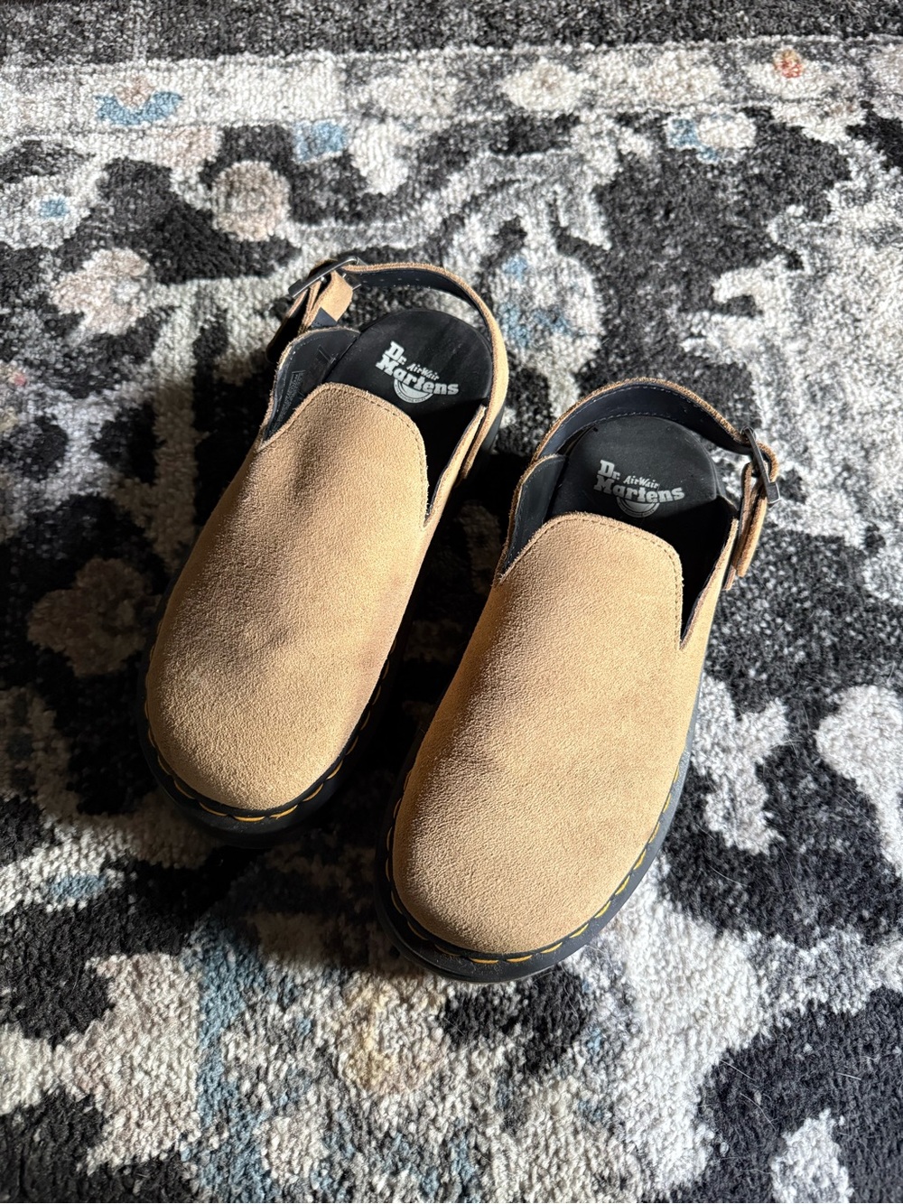 Dr. Martens Tan Suede Platform Clogs with Adjustable Heel Strap